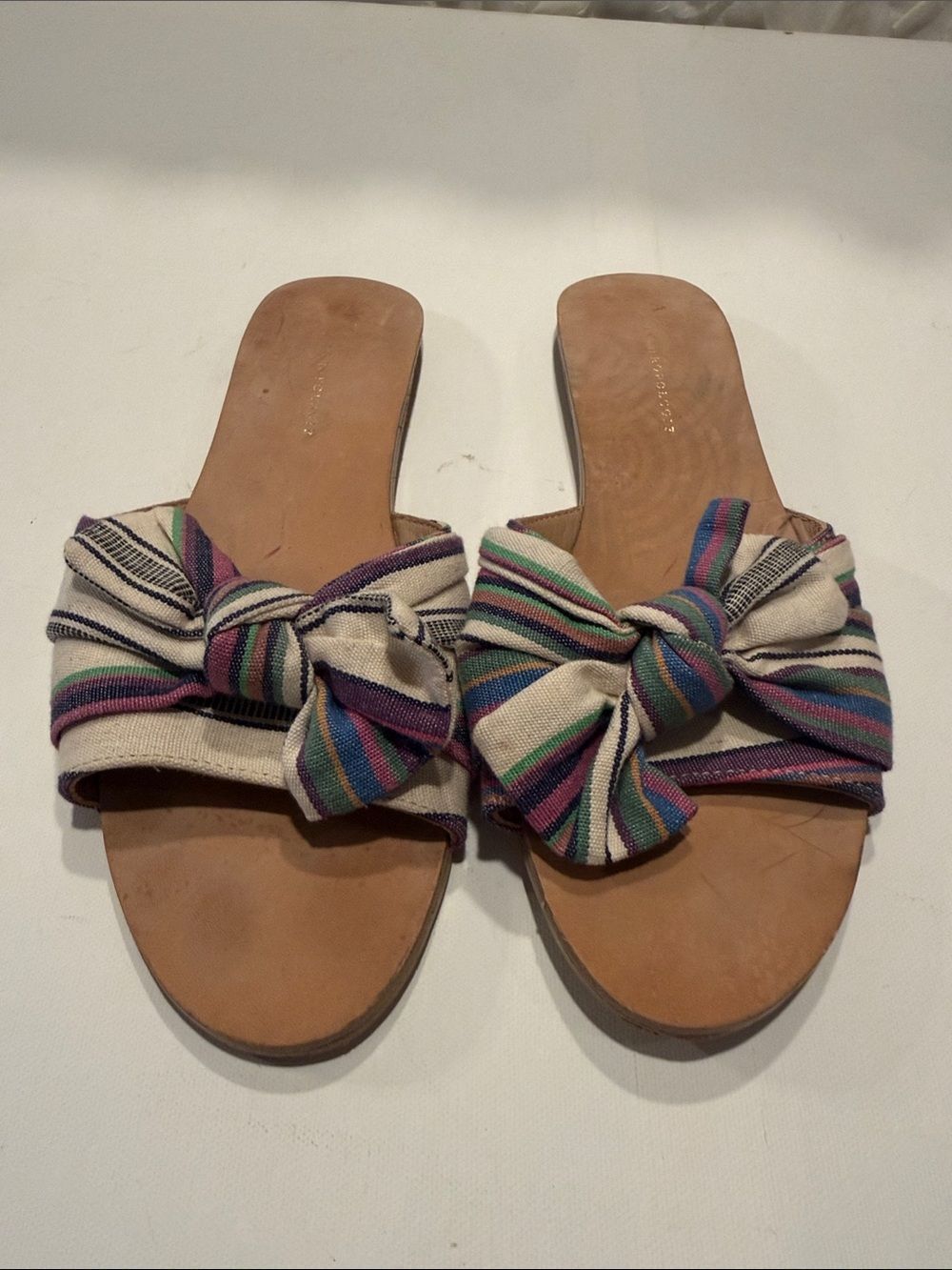 Striped Bow Slide Sandals - Multicolor